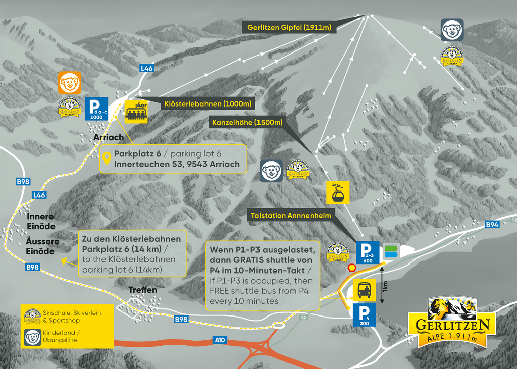 Orientierungskarte Anreise Gerlitzen Alpe Annenheim Klösterle